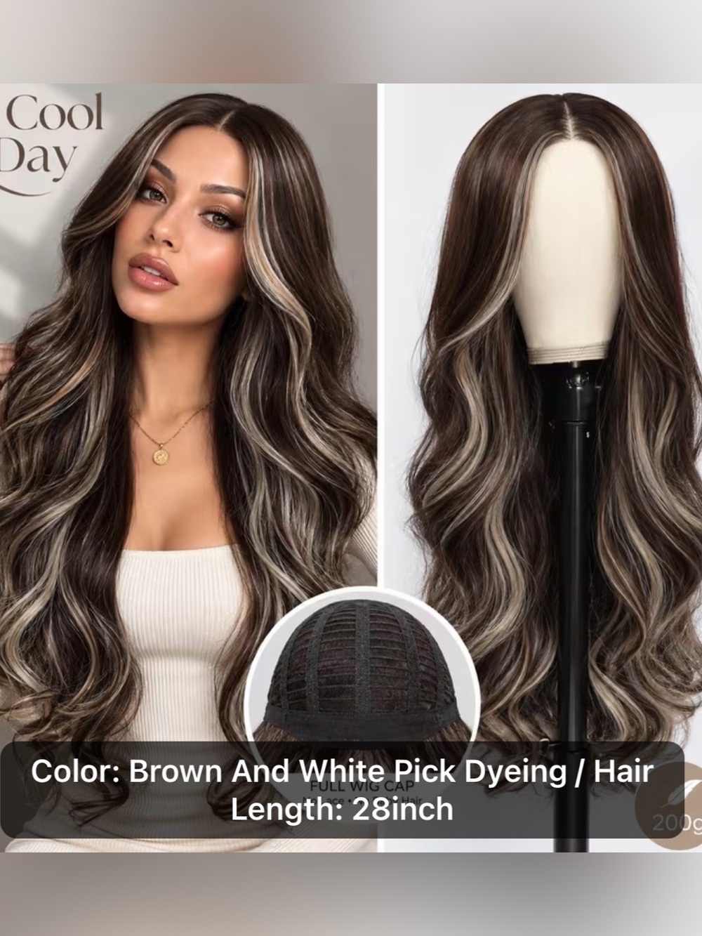 Long Brown and White Highlighted Women's Wig -